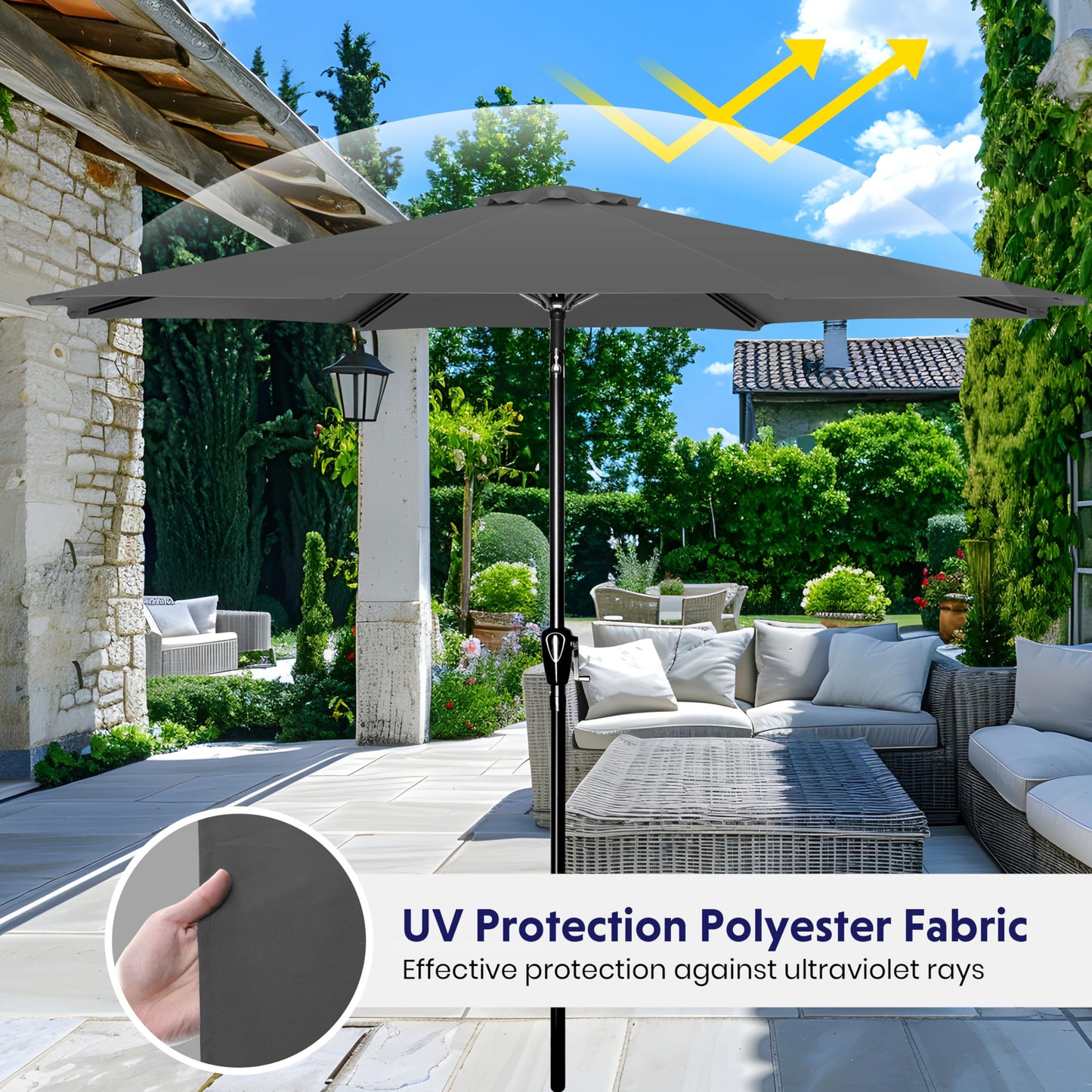 iPower 9ft Patio Umbrella Outdoor Table Umbrellas with 8 Sturdy Ribs, Push Button Tilt and Crank for Yard, Pool and Garden