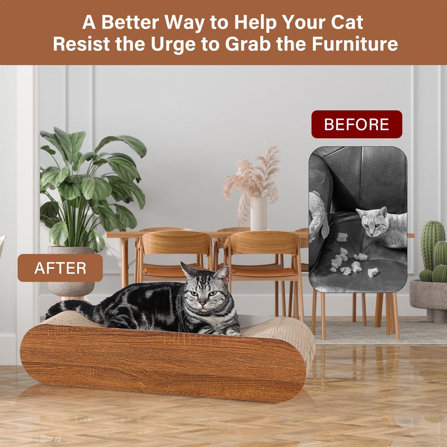 2 in 1 Cat Scratcher Cardboard Lounge Bed, Cat Scratching Pad, Durable Board Pads Prevents Furniture Damage,Large