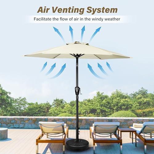 HealSmart 7.5ft Patio Umbrella with Push Button Tilt/Crank, Outdoor Table Market Yard Umbrella, 6 Sturdy Ribs for Garden, Deck, Backyard, Pool