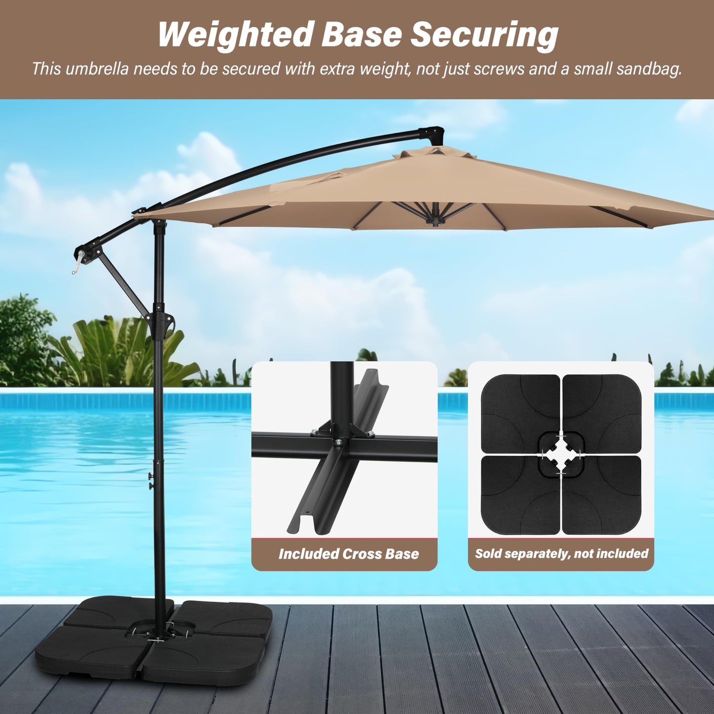 HealSmart Durable Fillable Patio Umbrella & Base for Outdoor Lawn, Deck, Poolside