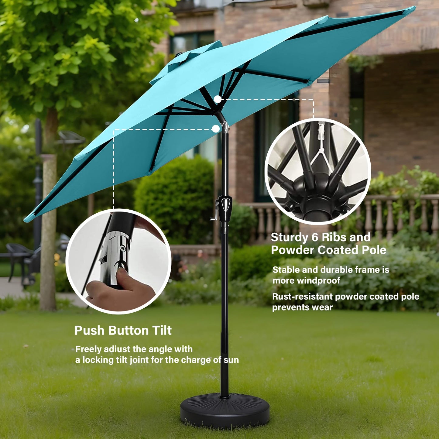 InfiniPower Outdoor Patio Umbrella Table Umbrellas with Push Button Tilt/Crank, UV Protection Waterproof for Garden Deck Backyard Pool,