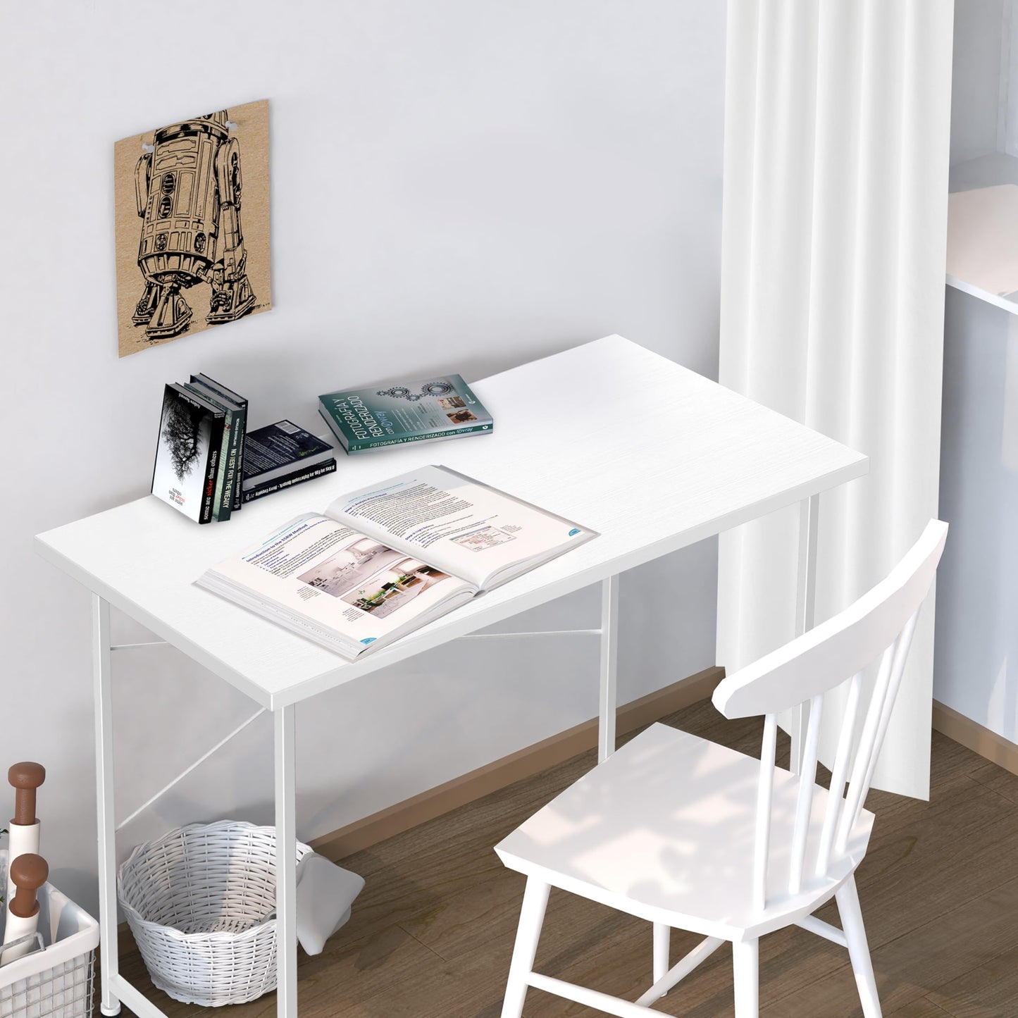 YSSOA Work Study Writing Student Kids Bedroom Wood Modern Simple Table with Headphone Hooks
