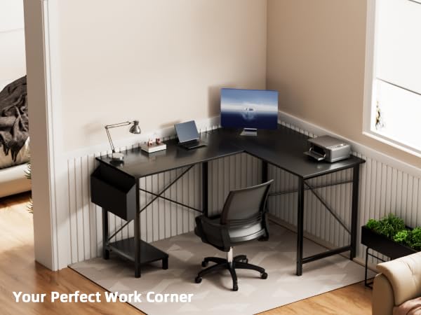 Miibox 50" L Shaped Gaming Desk with Reversible Corner - Home Office Computer Desk with Wood Top, Metal Frame, CPU Stand & Storage Bag for Small Space, Gaming Room