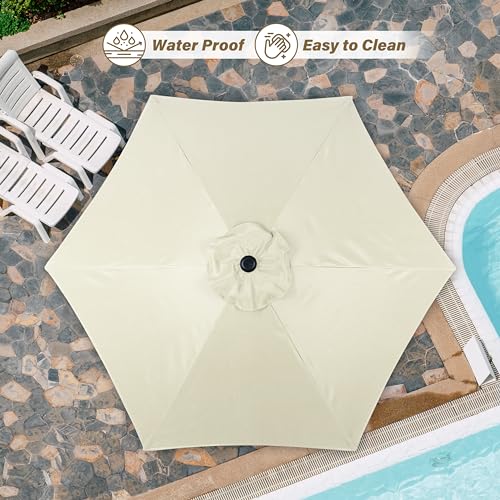 HealSmart 7.5ft Patio Umbrella with Push Button Tilt/Crank, Outdoor Table Market Yard Umbrella, 6 Sturdy Ribs for Garden, Deck, Backyard, Pool