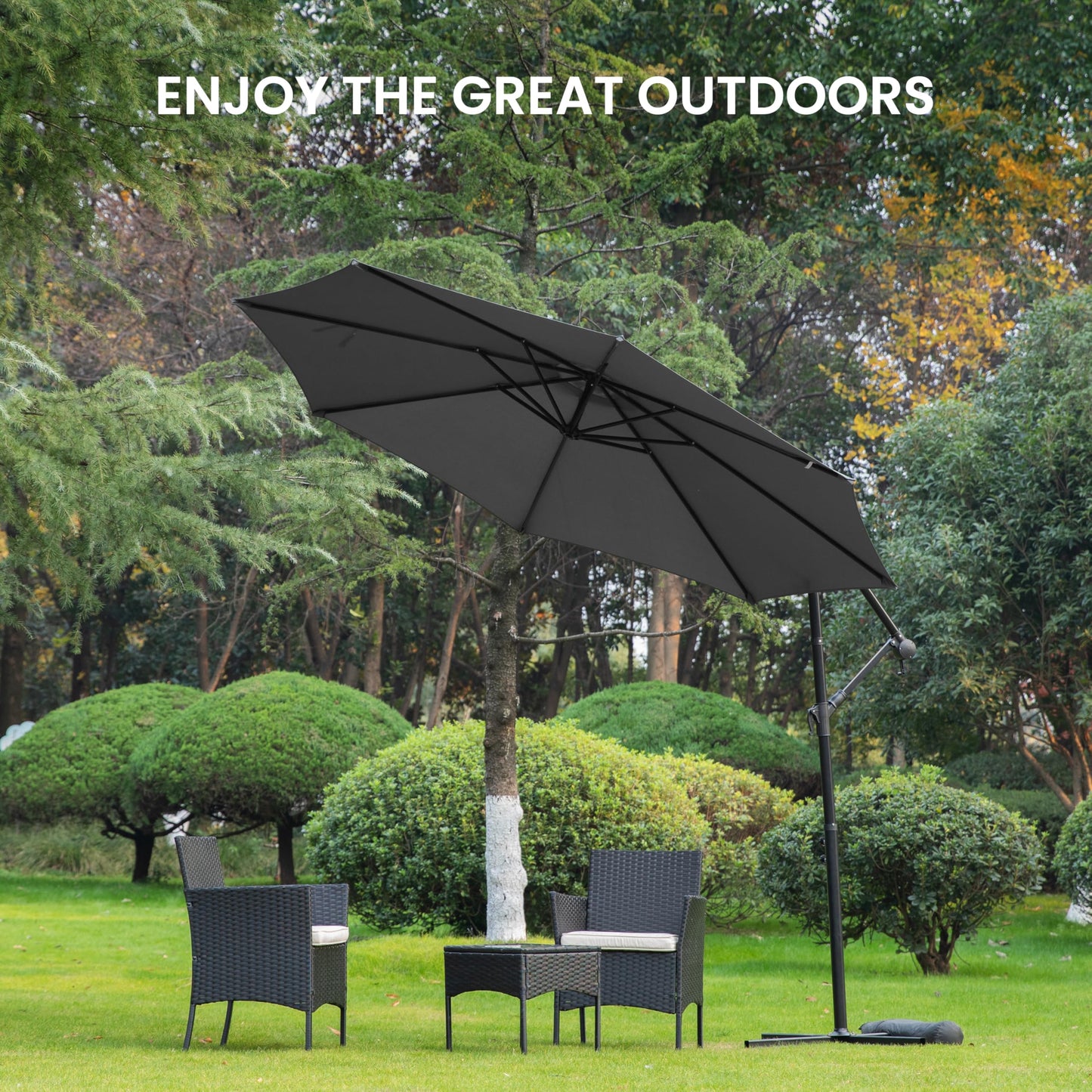 Simple Deluxe 9.8ft Offset Umbrella Cantilever Patio Hanging Umbrella Outdoor Market Umbrella with Crank & Cross Base Suitable for Garden, Lawn, backyard and Deck, Blue