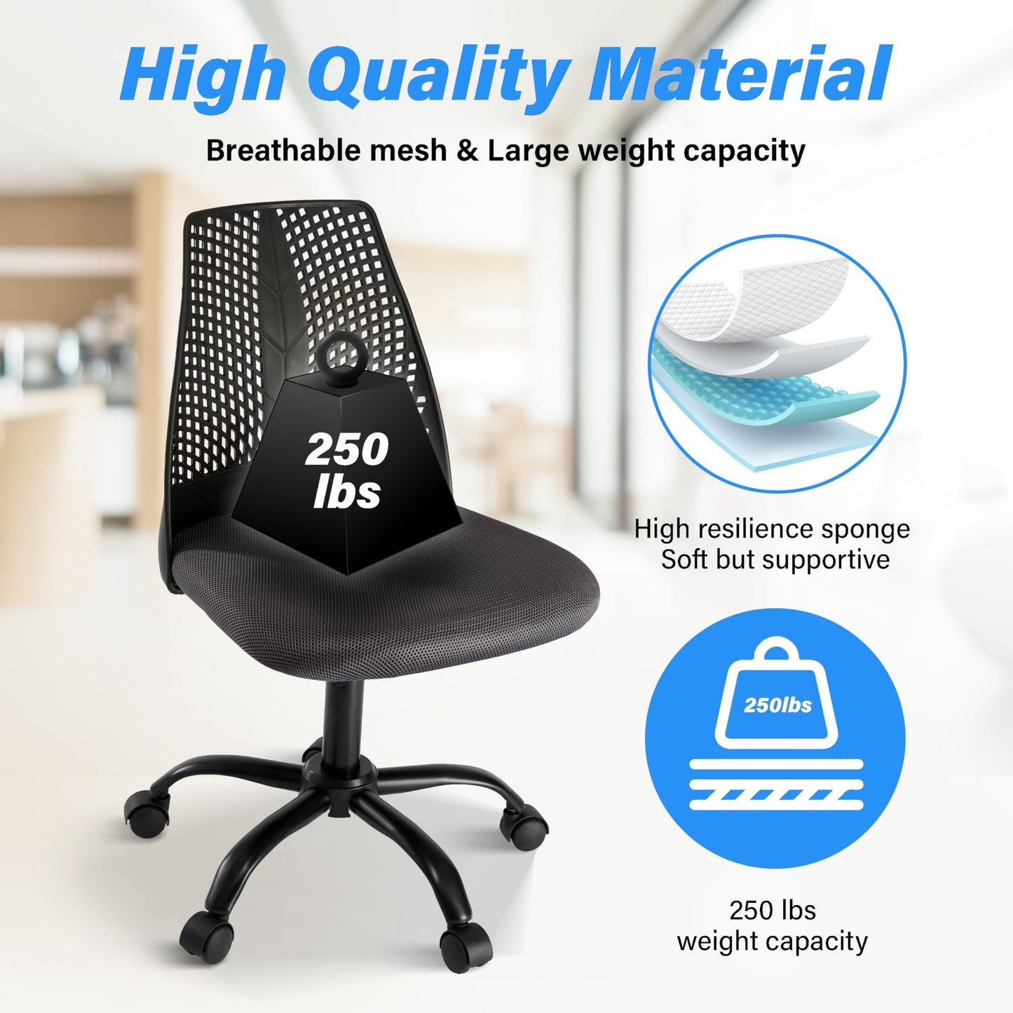 YSSOA Ergonomic Office Computer Gaming Chair with Supportive Cushioning, 360° Swivel and Sturdy Metal Legs, Black & Gray