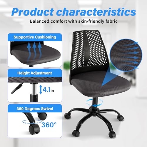 Simple Deluxe Ergonomic Office Computer Gaming Chair with Supportive Cushioning, 360° Swivel and Sturdy Metal Legs, Black & Gray