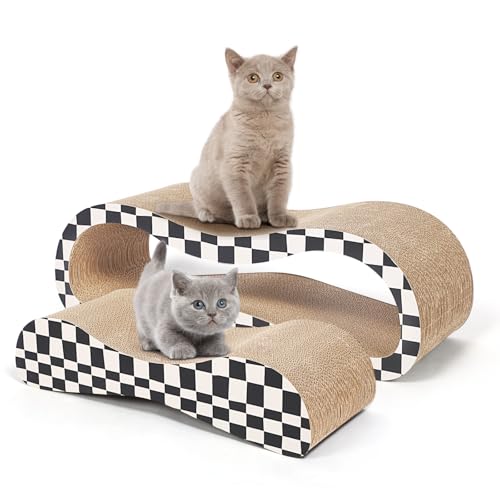Double Cat Scratcher, 2 in 1 Infinity Cat Scratcher Cardboard Lounge Bed, Cat Scratching Post, Durable Board Pads Prevents Furniture Damage for Indoor Cats,Large,Checkerboard