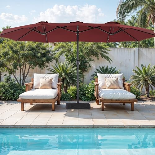 Simple Deluxe 15ft Outdoor Patio Umbrellas with Base Included, Double-Sided Rectangle Large Table Umbrella with Stand, Market Umbrellas for Poolside Backyard Lawn