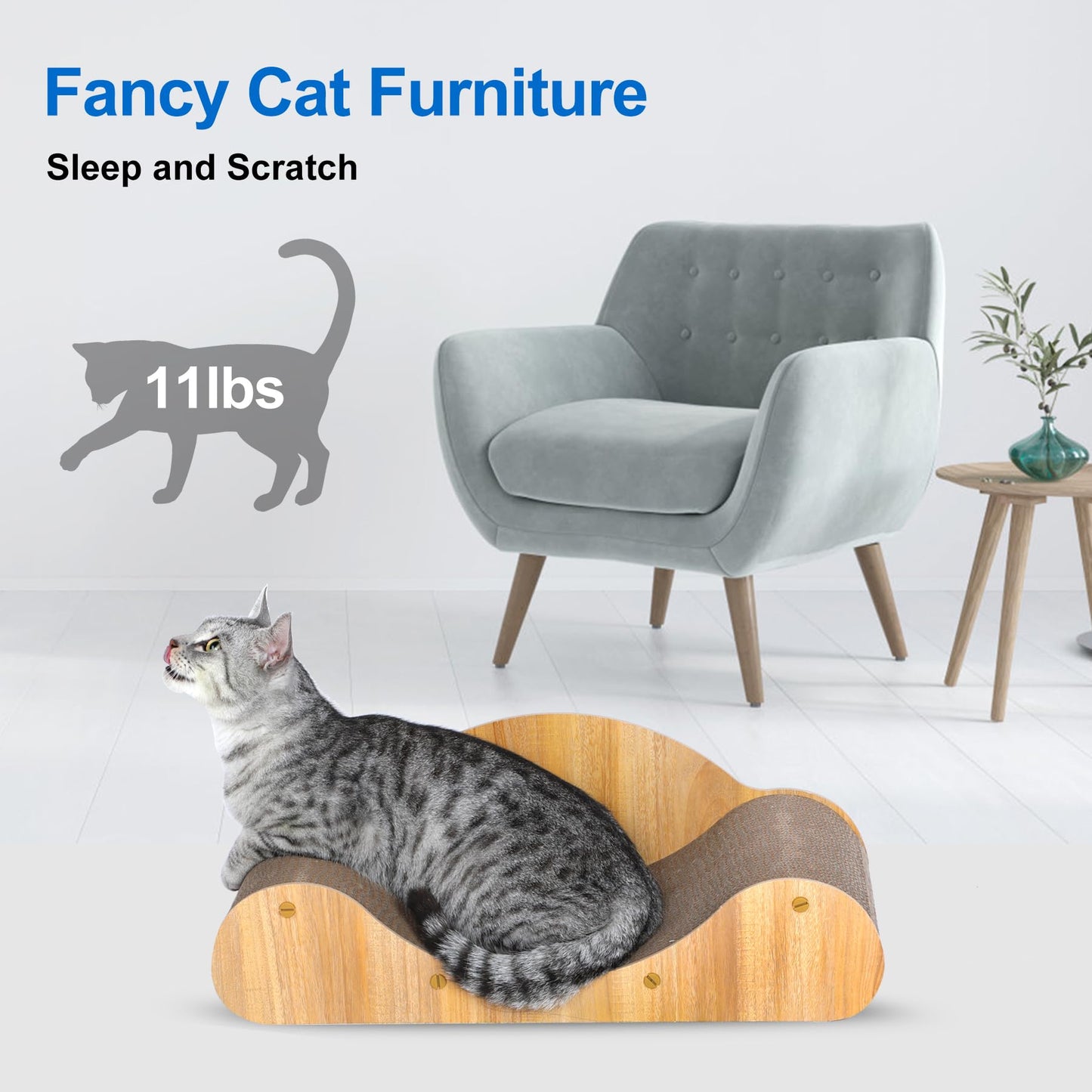 2 in 1 Cat Scratcher Cardboard Lounge Bed, Cat Scratching Pad, Durable Board Pads Prevents Furniture Damage,Large