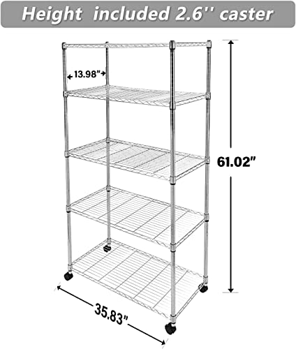 YSSOA Heavy Duty 5-Tier Shelving Unit 1250Lb Capacity, 36'' L x 14'' W x 61.02'' H, Chrome