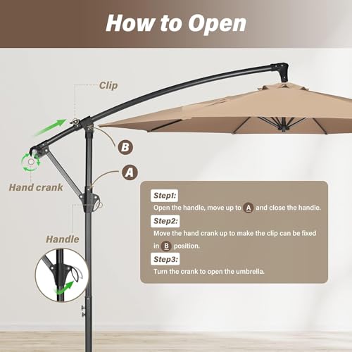 Simple Deluxe 10ft Offset Umbrella Cantilever Patio Hanging Umbrella Outdoor Market Umbrella with Crank & Cross Base Suitable for Garden, Lawn, backyard and Deck