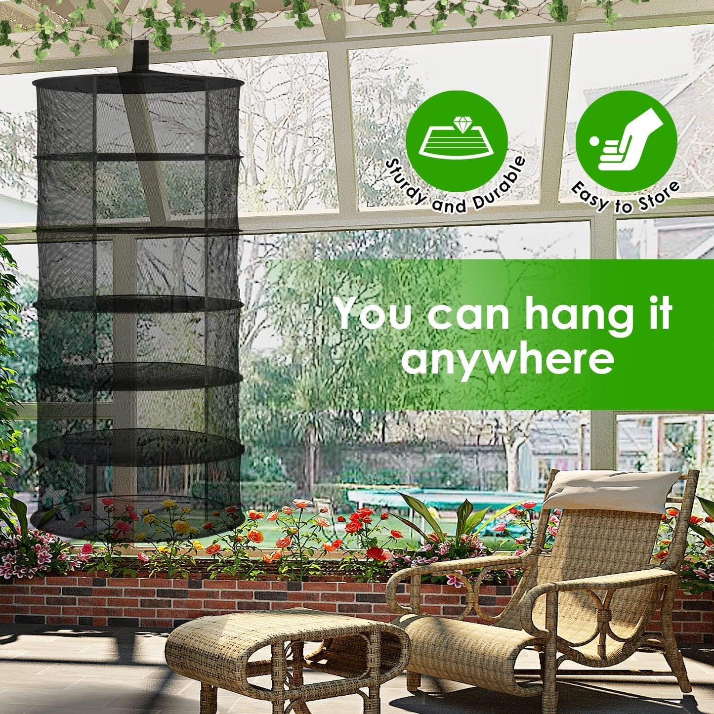 YSSOA Herb Drying Rack Zippered Hanging Dryer with Garden Pruning Shear and Hook for Hydroponics Herb, Plant, Seed, Bud