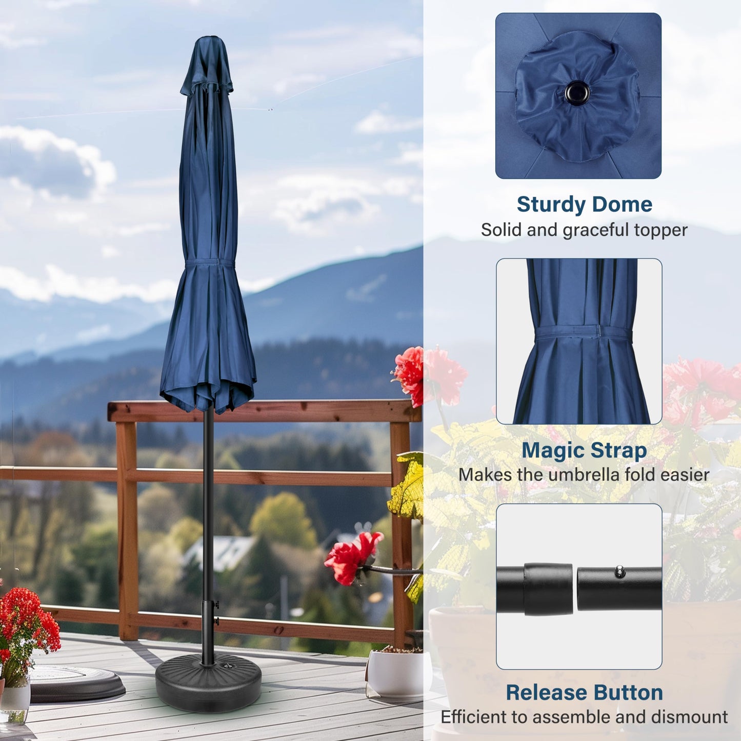 Simple Deluxe Patio Umbrella Outdoor Table Market Yard Umbrella with Push Button