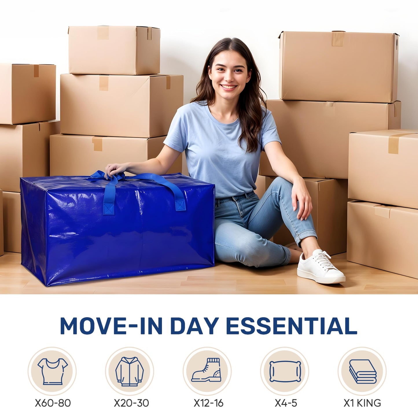 YSSOA Extra Large Moving Bags with Carrying Handles & Zippers, Moving Supplies with lids, Fold Flat, Moving and Storing