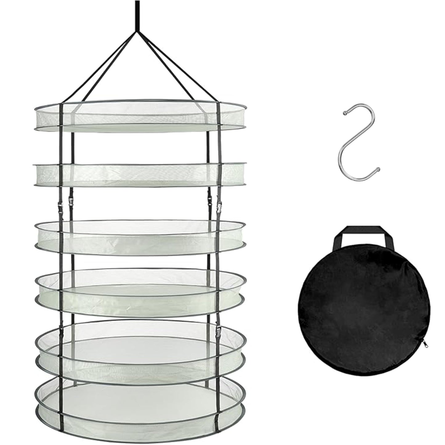 YSSOA 4 Layer 24'' Herb Drying Rack, Hanging Dry Mesh Folding Basket Dryer with Detachable Design & Hook for Plants, Herbs, Seeds and Buds in Grow Tent, Closet, Hydroponics, Garden Outdoor