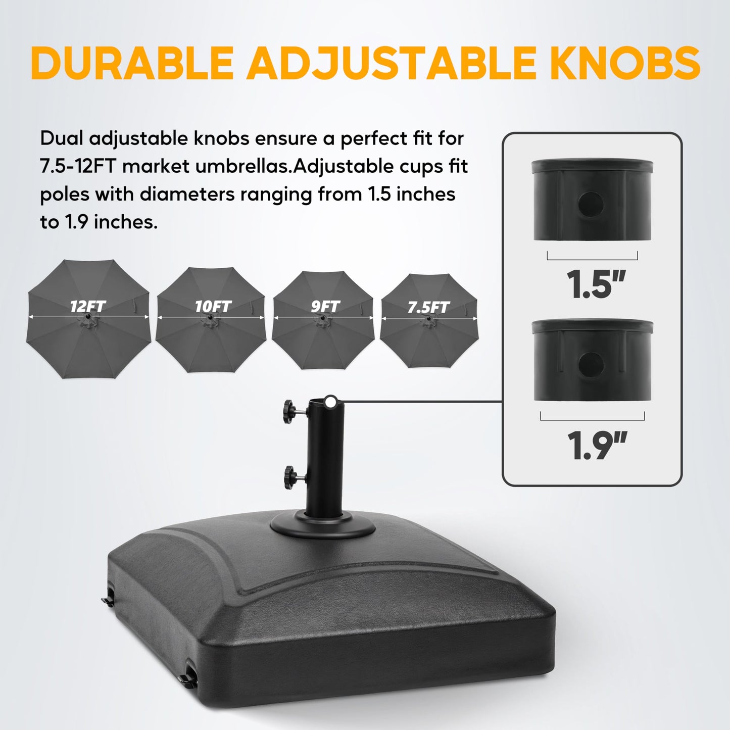 HealSmart 50Lbs Durable Fillable Outdoor Patio Umbrella Base Heavy Duty Stand for Lawn, Deck, Poolside, Black