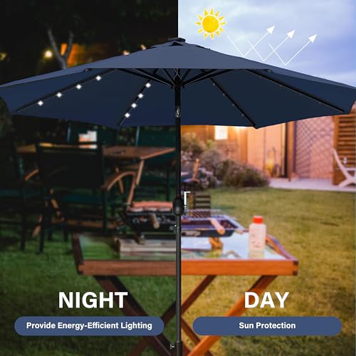 Simple Deluxe 9' Solar Umbrella 32 LED Lighted Patio Umbrella Table Market Umbrella for Garden, Deck, Backyard and Pool