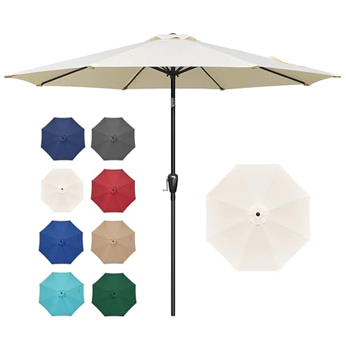 Simple Deluxe 9FT Outdoor Patio Umbrella Table Market Umbrella with Push Button Tilt and Crank, 8 Sturdy Ribs, UV Protection Waterproof for Garden, Lawn, Deck, Backyard, Pool