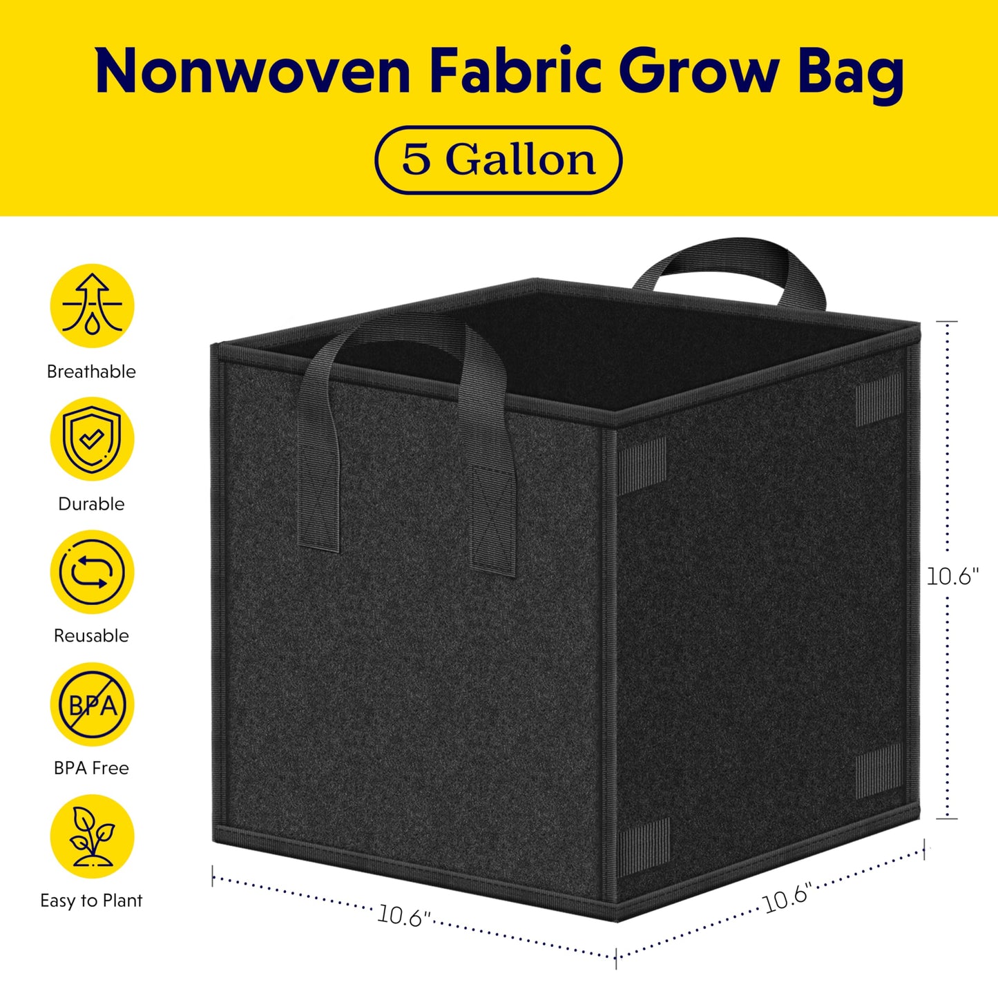 YSSOA Grow Bags Heavy Duty Thickened Nonwoven Aeration Fabric Pots with Handles, Cloth Pots for Plants, Vegetable, Flower, Tomato Potato