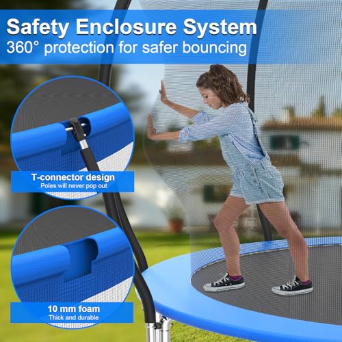 Simple Deluxe Trampoline for Kids with Safety Enclosure Net Wind Stakes 400LBS Weight Capacity 12FT Blue Inside Net