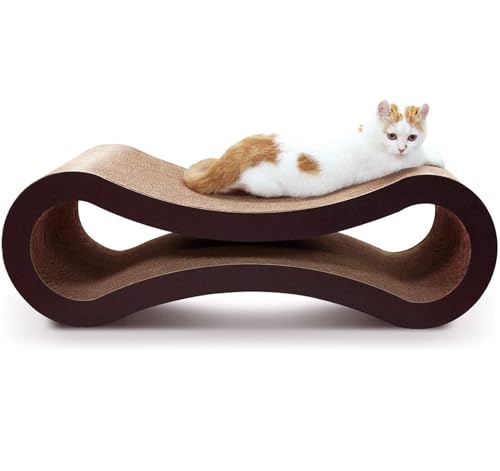 2 in 1 Cat Scratcher Cardboard Lounge Bed, Cat Scratching Pad, Durable Board Pads Prevents Furniture Damage,Large