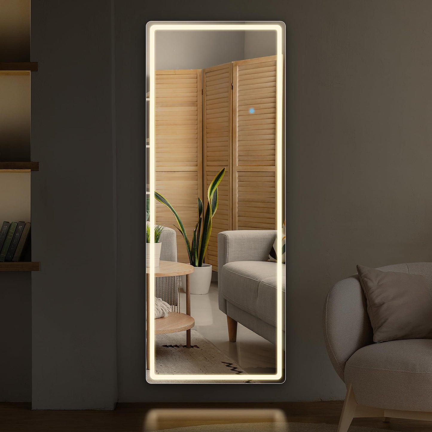 64"x21" Full Length Mirror with LED Lights, LED Lights Hanging Mounted Mirror, Aluminum Frame LED Mirrors with Dimming & 3 Color Lighting, Lighted Full Body Mirrors for Bedroom, Dressing Room