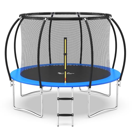 Simple Deluxe Trampoline for Kids with Safety Enclosure Net Wind Stakes 400LBS Weight Capacity 12FT Blue Inside Net