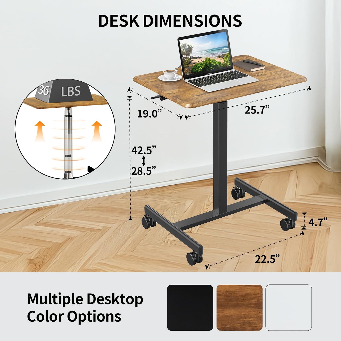 YSSOA Mobile Small Standing Desk - Rolling Desk with Adjustable Height and Lockable Wheels, Sit-Stand Laptop Table, Portable Computer Workstation