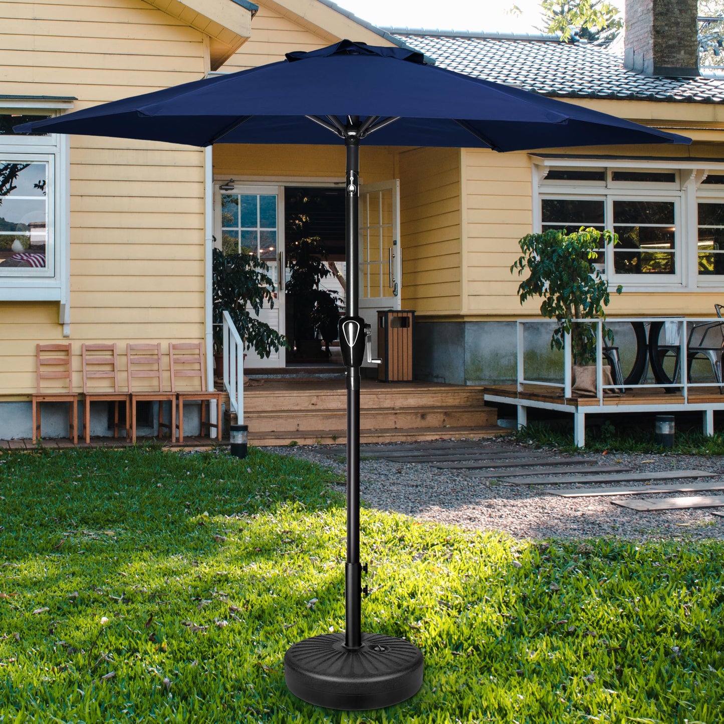 HealSmart 7.5ft Patio Umbrella with Push Button Tilt/Crank, Outdoor Table Market Yard Umbrella, 6 Sturdy Ribs for Garden, Deck, Backyard, Pool