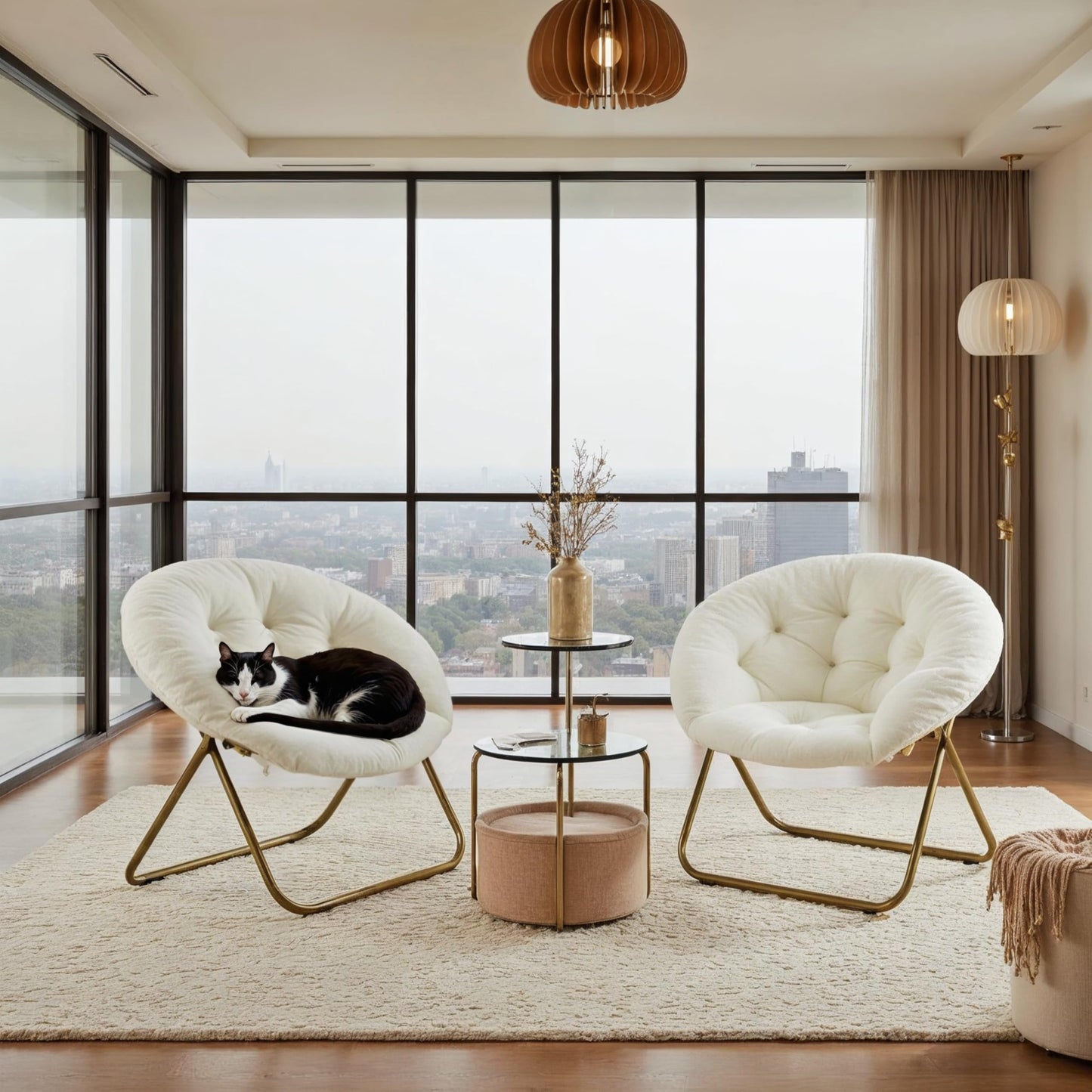 Saucer Chair Comfy Faux Fur, Folding Moon Chair with Metal Frame, Cozy Round Chair, Lounge Lazy Chair for Living Room Bedroom Adults Kids Teens