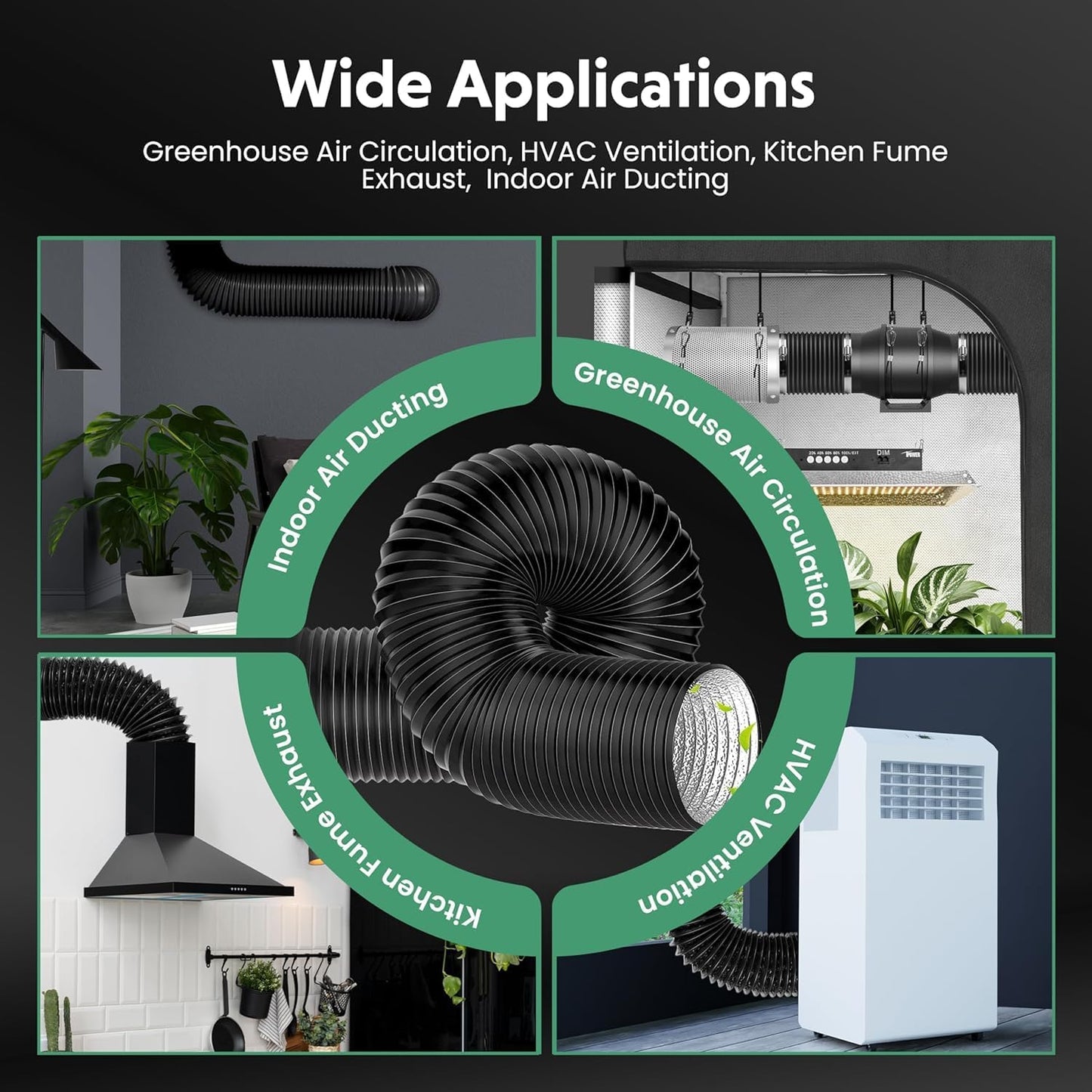 YSSOA 4 Inch 195 CFM Inline Duct Ventilation Fan Exhaust Fan, 8 Feet Long Flexible Dryer Vent Hose Aluminum Ducting for Grow Tent Air Circulation, Attic, Greenhouse