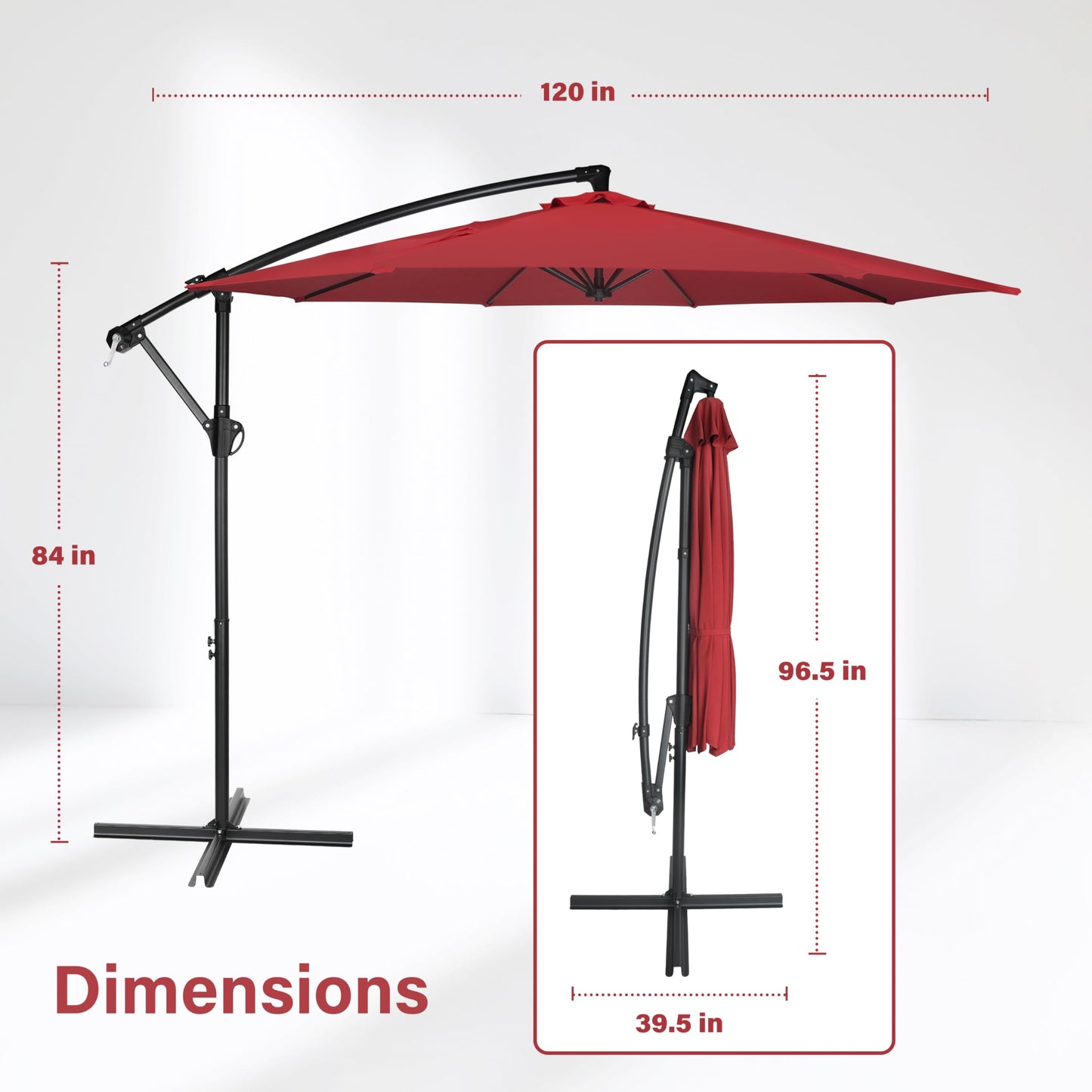 YSSOA 10ft Cantilever Patio Umbrella, Offset Hanging Outdoor Market Umbrellas with Cross Base and Crank for Garden, Lawn and Deck