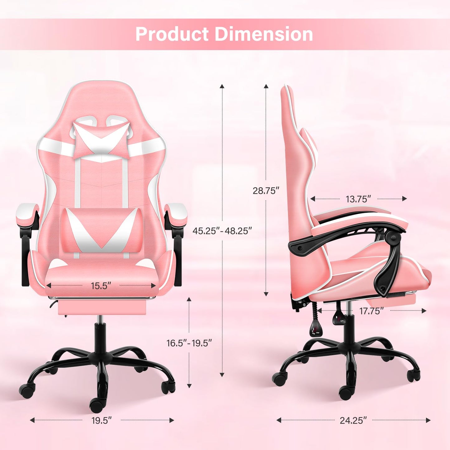 Gaming Chair, Backrest and Seat Height Adjustable Swivel Recliner Racing Office Computer Ergonomic Video Game Chair with Footrest and Lumbar Support