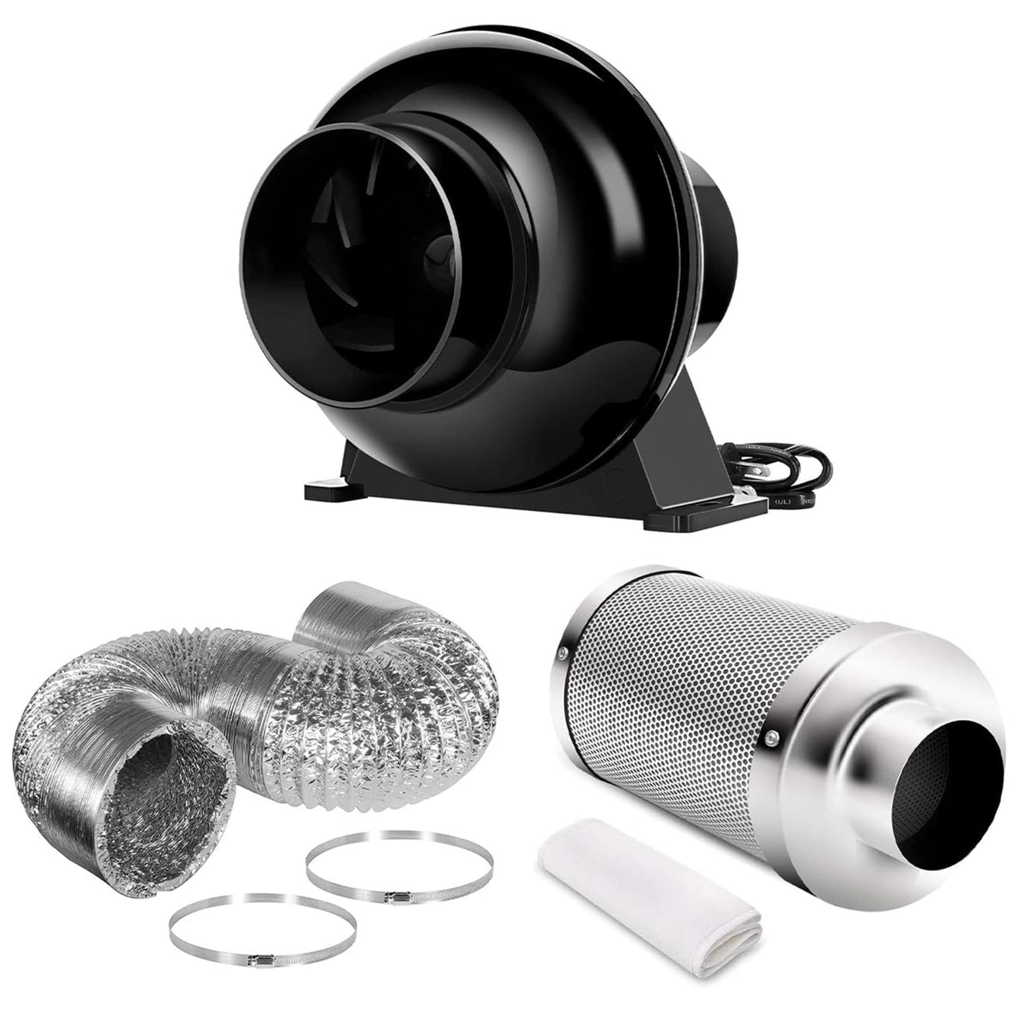iPower 4 Inch 195 CFM Inline Duct Ventilation Fan Combo