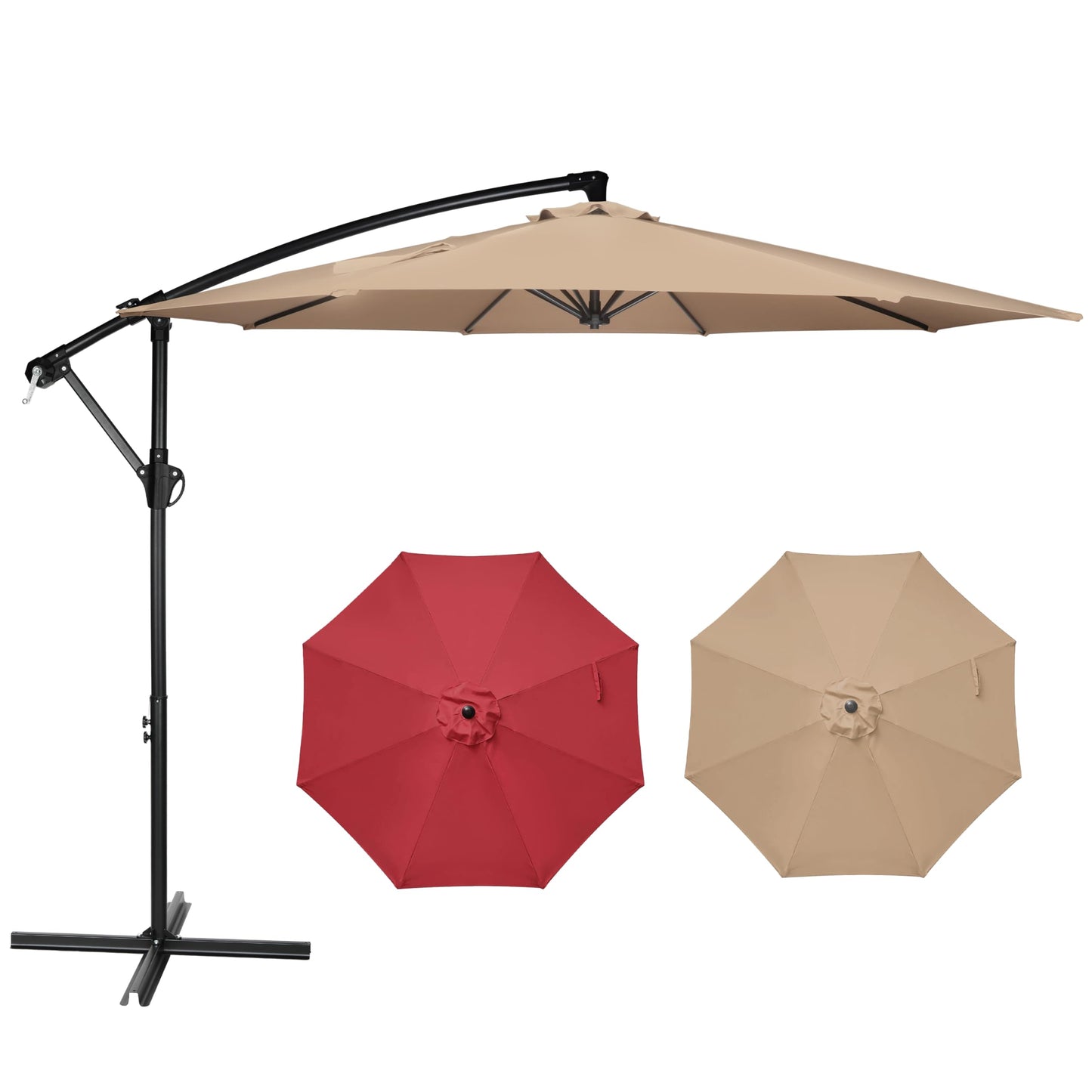 YSSOA 10ft Cantilever Patio Umbrella, Offset Hanging Outdoor Market Umbrellas with Cross Base and Crank for Garden, Lawn and Deck