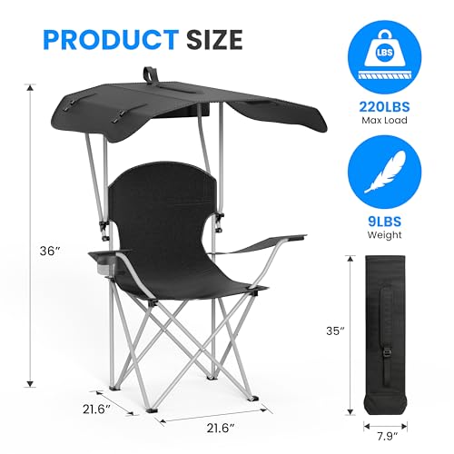 InfiniPower Simple Deluxe Beach Chair with Umbrella - Portable Camping Chair with Canopy, 35" Sun Shade, Heavy Duty 600D Fabric, X-Frame Design for Outdoor Sports Activities & Fishing