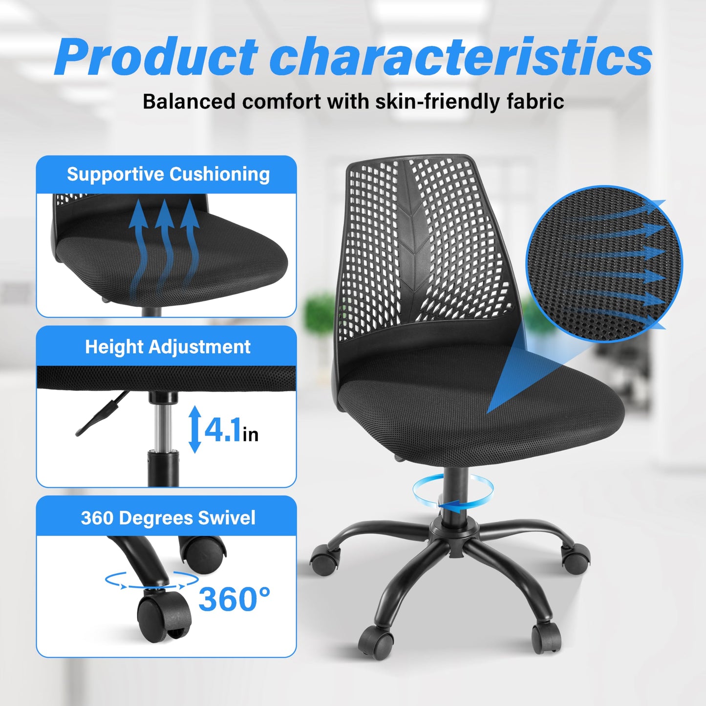 YSSOA Ergonomic Office Computer Gaming Chair with Supportive Cushioning, 360° Swivel and Sturdy Metal Legs