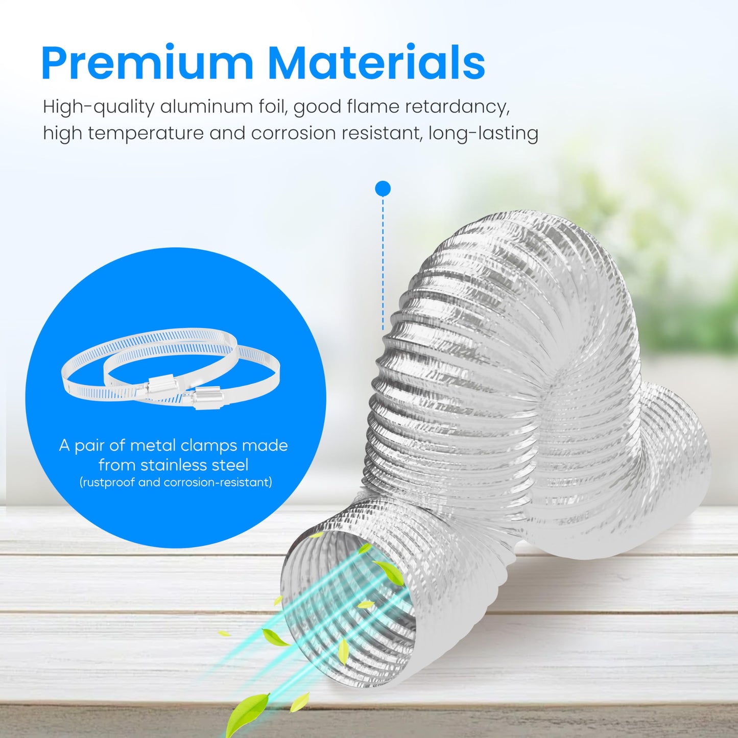 Simple Deluxe Non-Insulated Flexible Air Foil Ducting, Includes 2 Clamps for Dryer Exhaust Hoses, Heating, Cooling, Ventilation, Exhaust