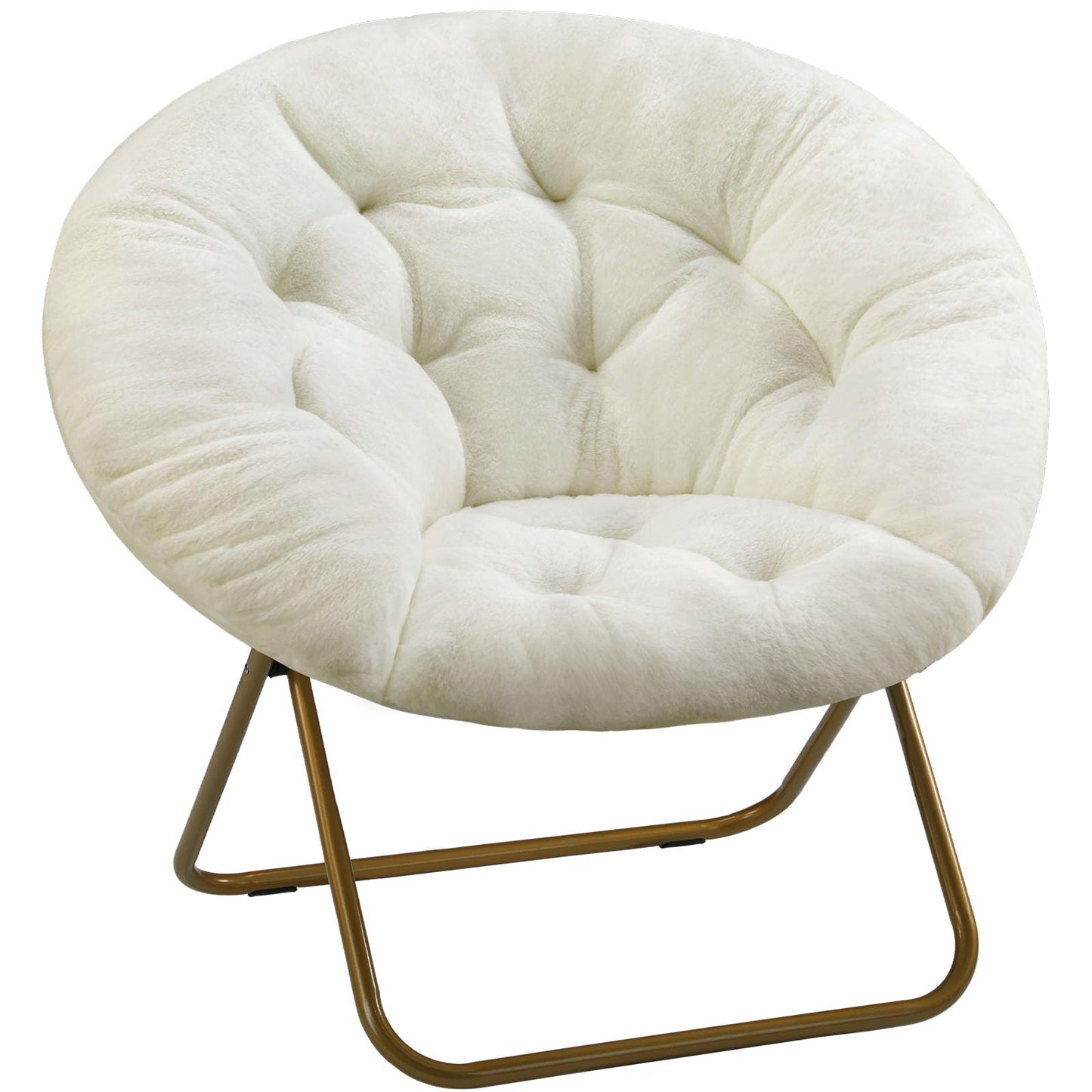 Simple Deluxe Cozy Chair, Faux Fur Saucer Chair for Bedroom, Comfy Foldable Moon Chair, Round Fluffy Chair for Living Room, Fuzzy Saucer Chairs for Adults Room, Gray