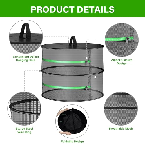 YSSOA Herb Drying Rack Zippered Hanging Dryer with Garden Pruning Shear and Hook for Hydroponics Herb, Plant, Seed, Bud