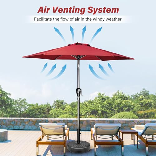 HealSmart 7.5ft Patio Umbrella with Push Button Tilt/Crank, Outdoor Table Market Yard Umbrella, 6 Sturdy Ribs for Garden, Deck, Backyard, Pool