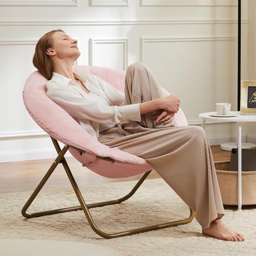 YSSOA Faux Fur Saucer Chair Comfy Lounge Chair for Bedroom Living Room, Folding Chair Upholstered Dorm Chair Papasan Chair Cozy Flexible Reading Chair for Adults Teens Kids