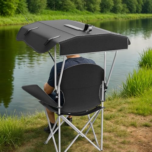 Portable Folding Camping Chair with Canopy Shade, Heavy Duty Lounge Chair Folding Beach Chairs for Adults, Suitable for Outside, Beach and Patio-Support 220 LBS
