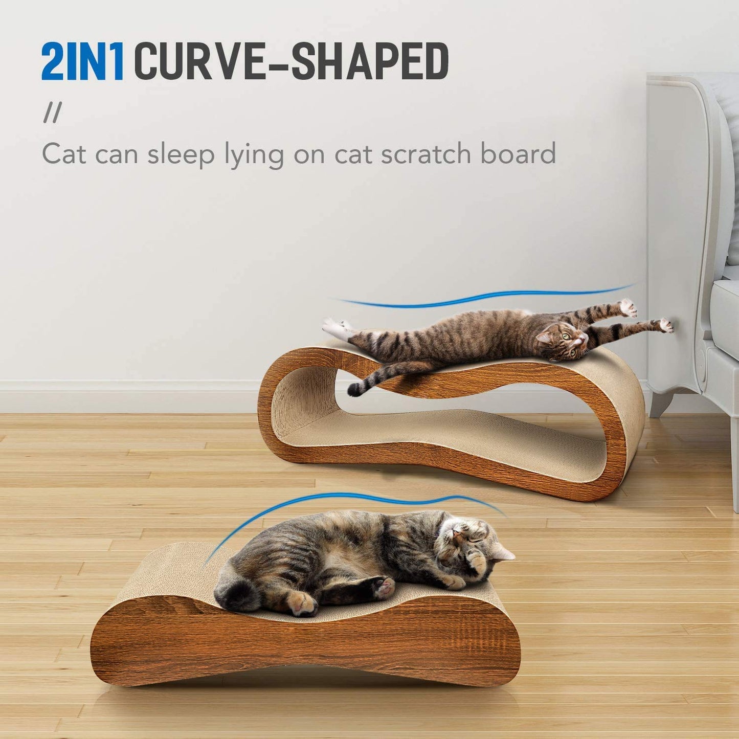 2 in 1 Cat Scratcher Cardboard Lounge Bed, Cat Scratching Pad, Durable Board Pads Prevents Furniture Damage,Large
