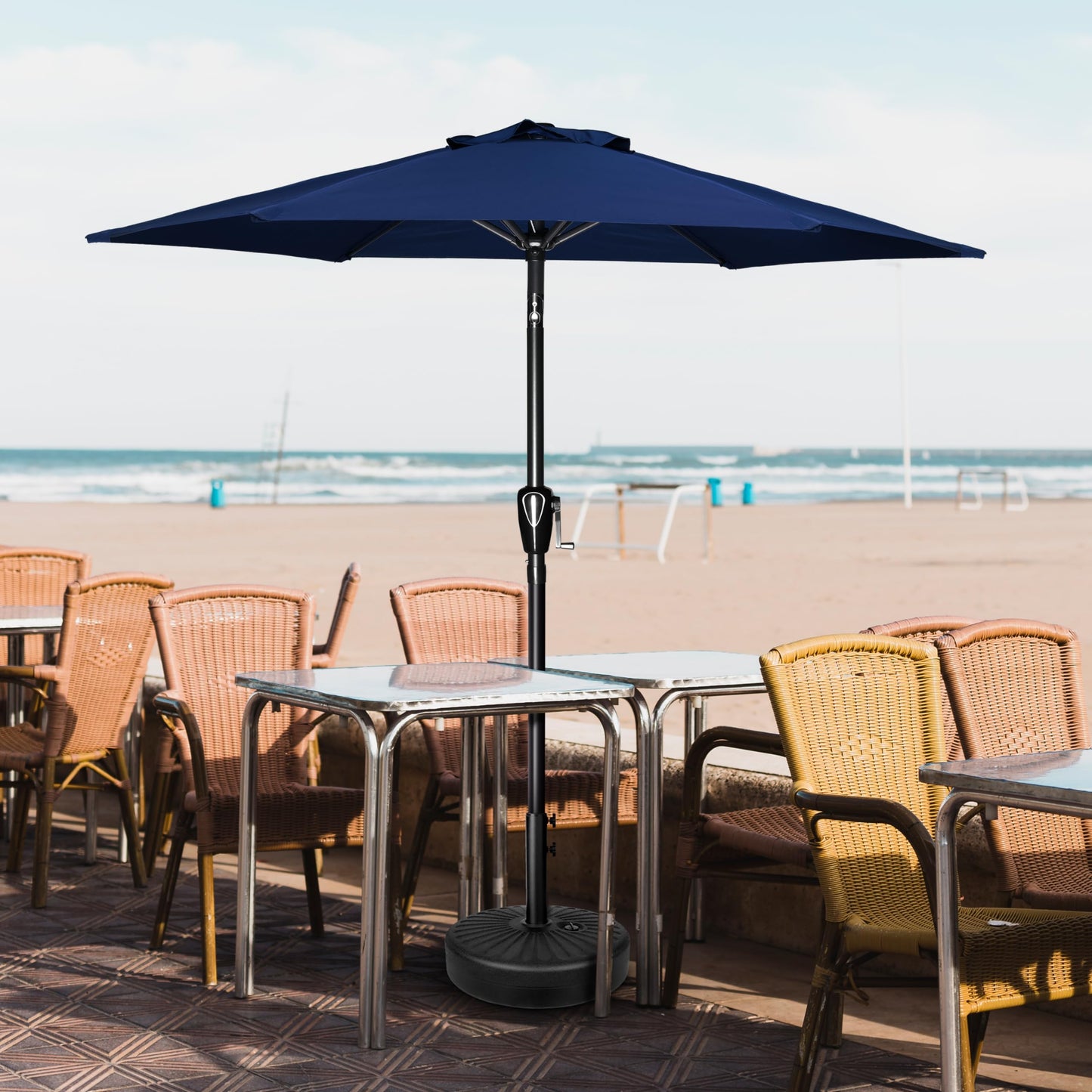 HealSmart 7.5ft Patio Umbrella with Push Button Tilt/Crank, Outdoor Table Market Yard Umbrella, 6 Sturdy Ribs for Garden, Deck, Backyard, Pool