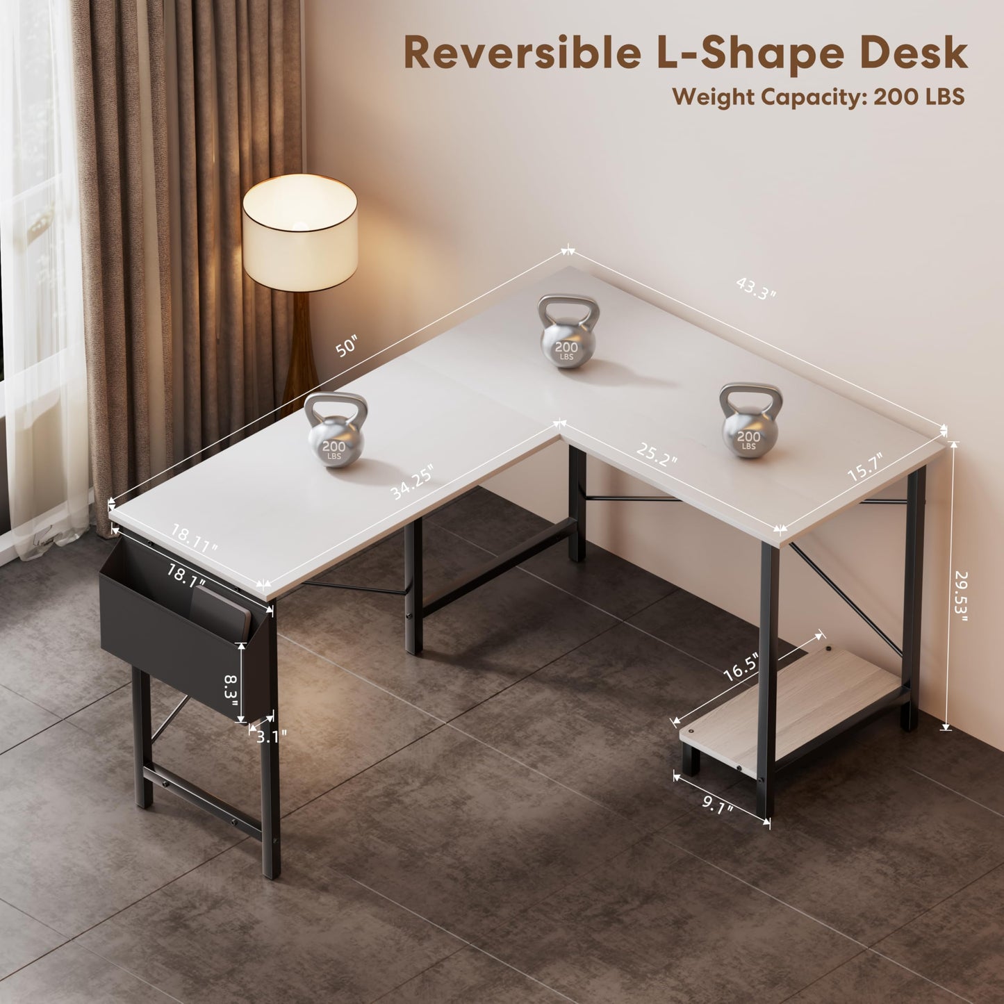YSSOA 50" L Shaped Gaming Desk with Reversible Corner - Home Office Computer Desk with Wood Top, Metal Frame, CPU Stand & Storage Bag for Small Space, Gaming Room