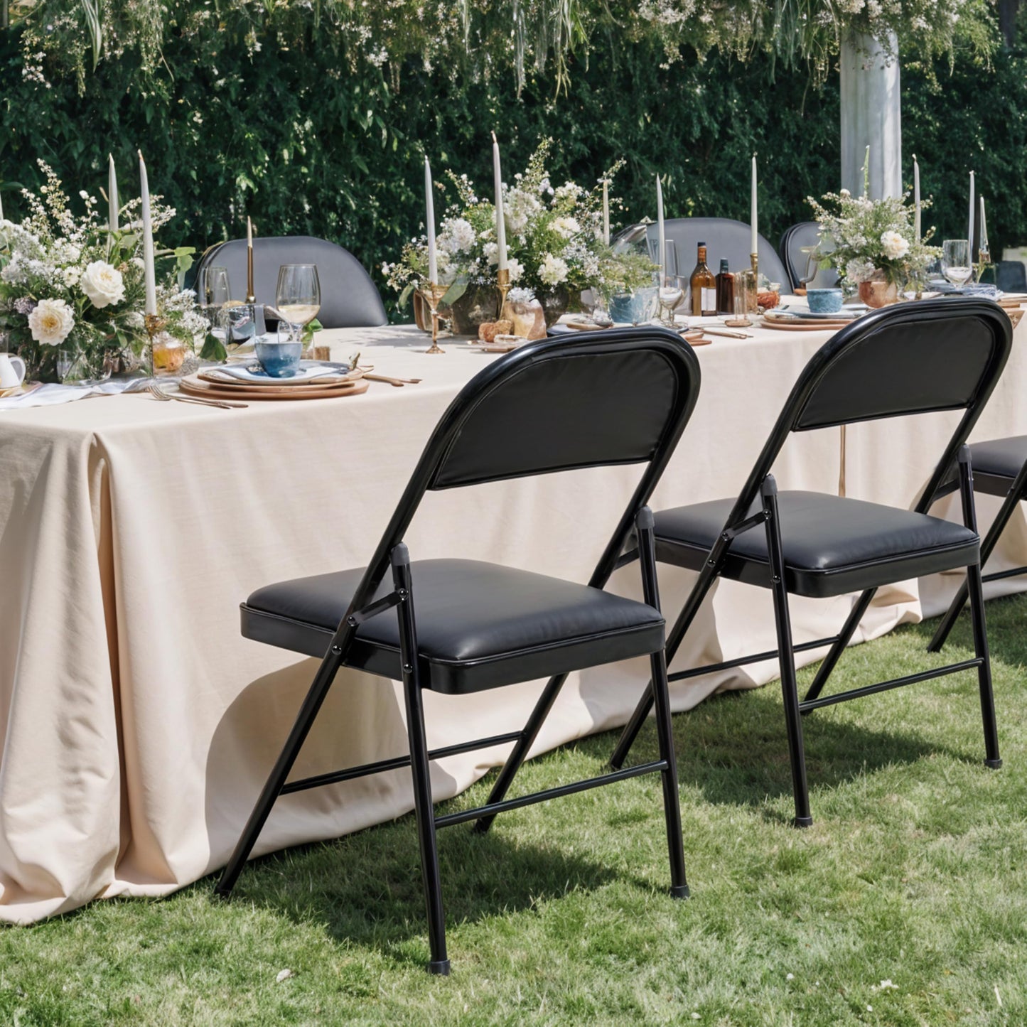 YSSOA 2 Pack Folding Chairs with Padded Vinyl Cushion Seats Commercial Event Seat