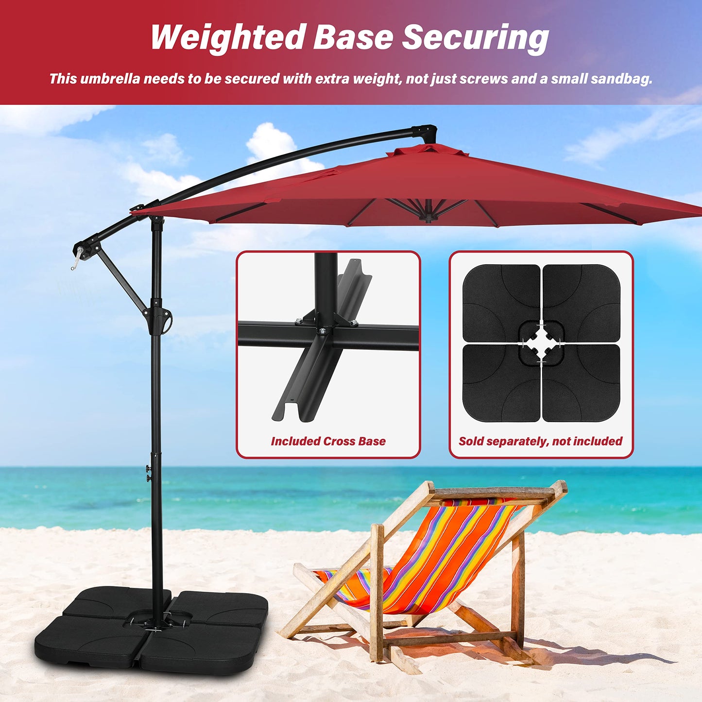 Simple Deluxe 10ft Offset Umbrella Cantilever Patio Hanging Umbrella Outdoor Market Umbrella with Crank & Cross Base Suitable for Garden, Lawn, backyard and Deck