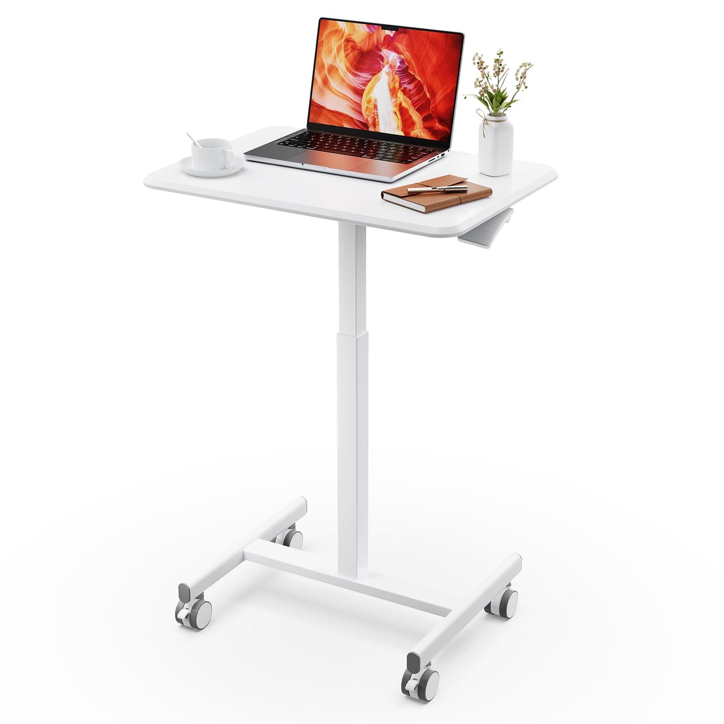 InfiniPower Mobile Small Standing Desk - Rolling Desk with Adjustable Height and Lockable Wheels, Sit-Stand Laptop Table, Portable Computer Workstation